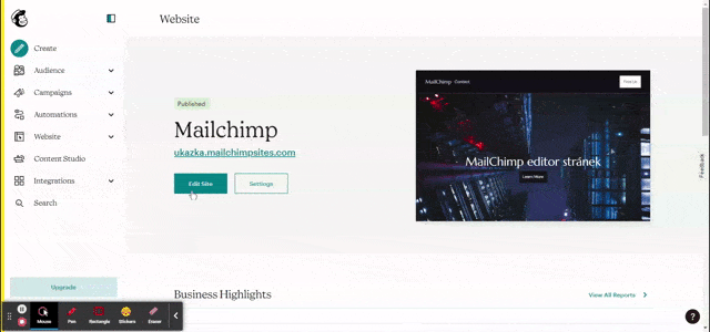ukázka toho, jak se vytváří webové stránky skrze MailChimp, a jak jsem propojené skrze styles.