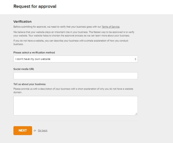 formulář žádosti o schválení účtu v MailerLite